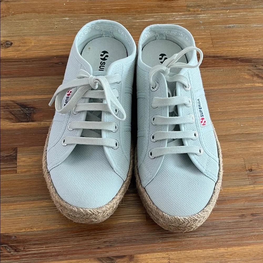 Superga Pale Blue Canvas Espadrille Lace-Up Sneakers Size 6